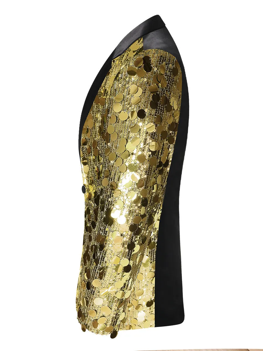 Tailored Fit Notched Lapel Single Breasted One-Button Men's Party Jacket with Sequins sold by Lavetir product image thumbnail 3