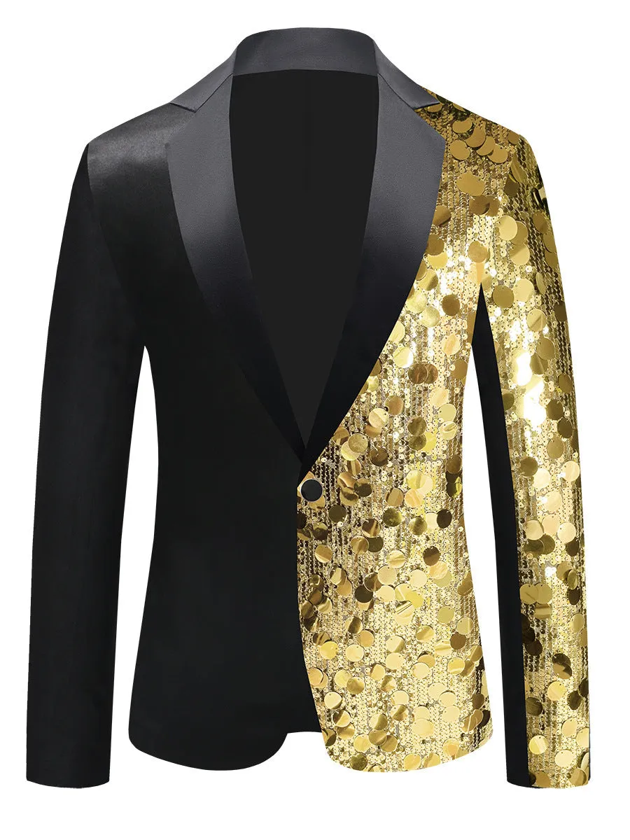 Tailored Fit Notched Lapel Single Breasted One-Button Men's Party Jacket with Sequins sold by Lavetir