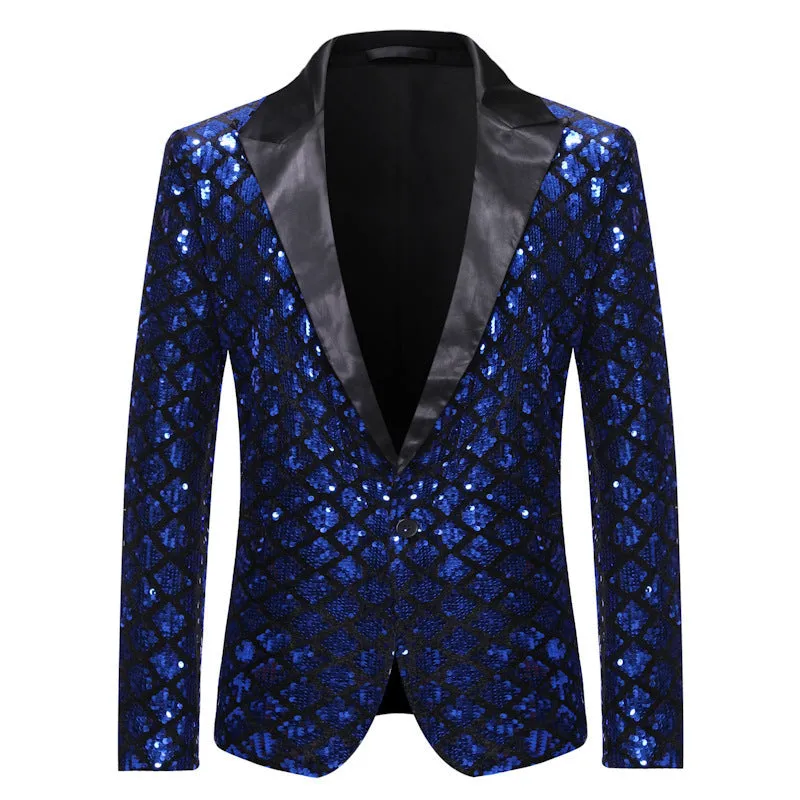 Tailored Fit Peaked Lapel Single Breasted One-Button Sequin Men's Party Jacket sold by Lavetir product image thumbnail 4