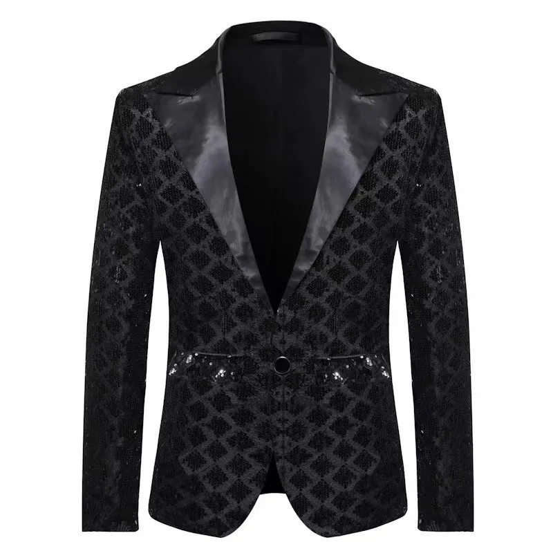 Tailored Fit Peaked Lapel Single Breasted One-Button Sequin Men's Party Jacket sold by Lavetir product image thumbnail 5