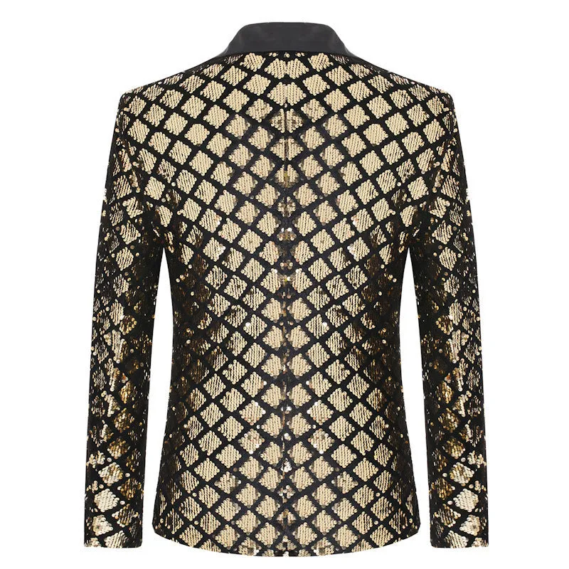 Tailored Fit Peaked Lapel Single Breasted One-Button Sequin Men's Party Jacket sold by Lavetir product image thumbnail 2