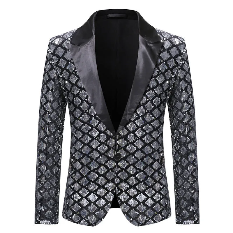 Tailored Fit Peaked Lapel Single Breasted One-Button Sequin Men's Party Jacket sold by Lavetir product image thumbnail 3
