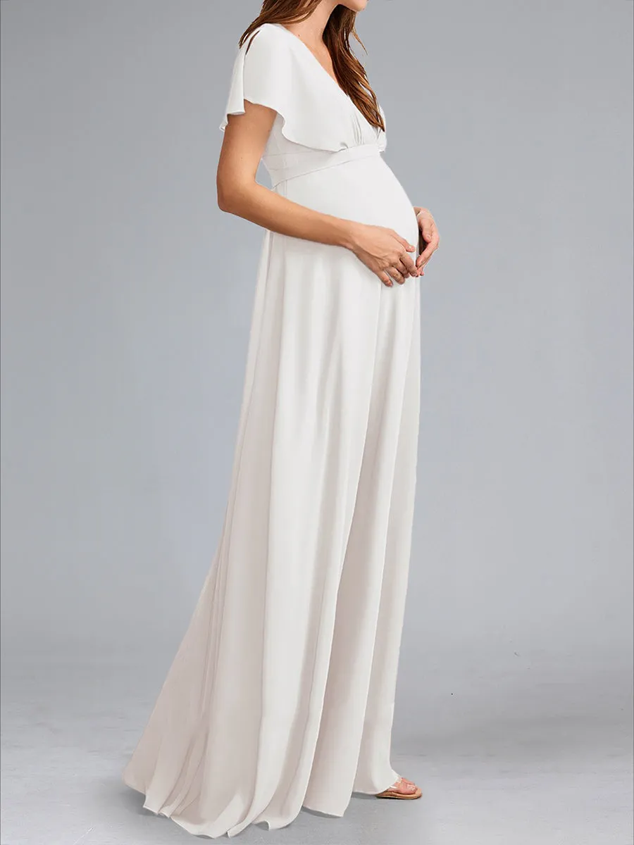 A-Line/Princess V-Neck Flutter Sleeves Ruched Stylish Maternity Dresses sold by Lavetir product image thumbnail 3