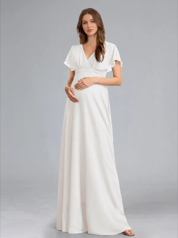 A-Line/Princess V-Neck Flutter Sleeves Ruched Stylish Maternity Dresses sold by Lavetir