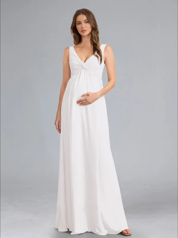 A-Line/Princess V-Neck Sleeveless Ruched Floor-Length Maternity Dresses sold by Lavetir