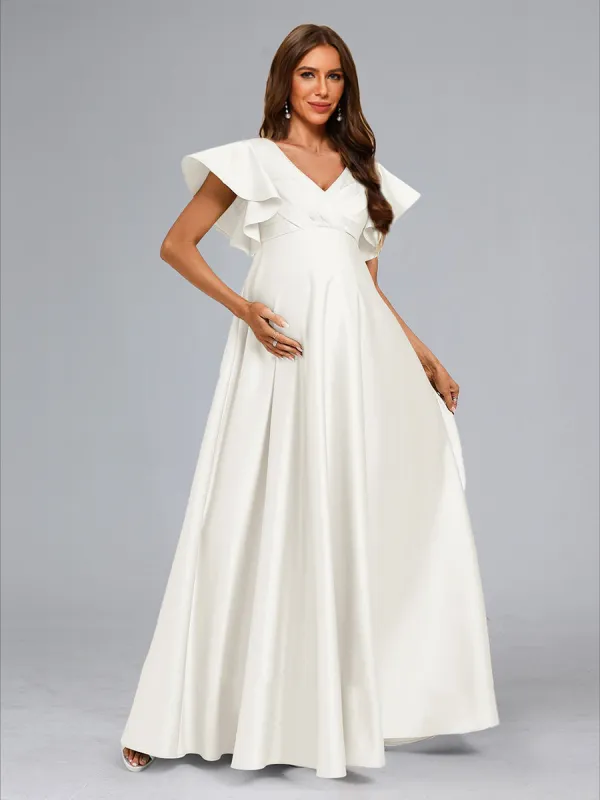 A-Line/Princess V-Neck Short Sleeves Long Elegant Maternity Dresses with Ruffles sold by Lavetir