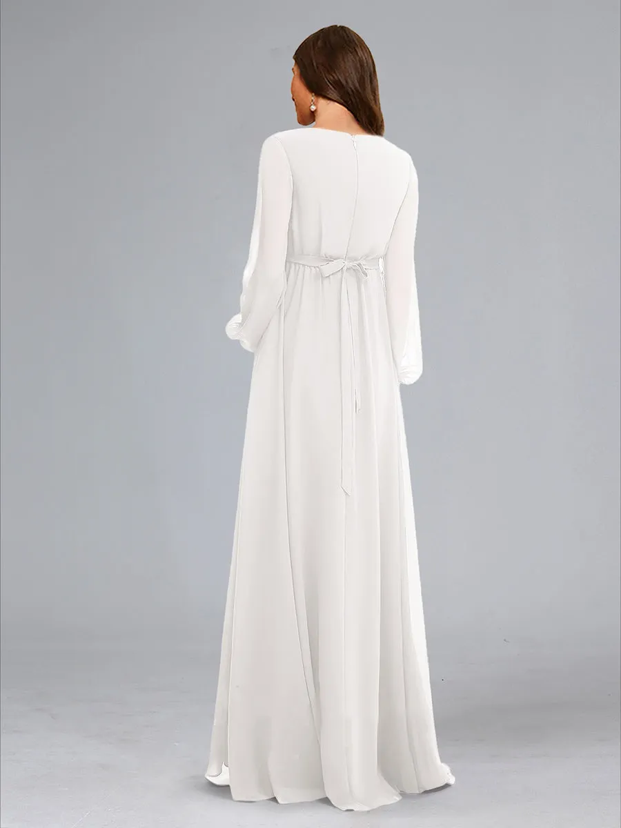 A-Line V-Neck Long Sleeves Floor-Length Maternity Dresses with Sash & Split Side sold by Lavetir product image thumbnail 2