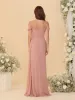 Sheath/Column Off-the-Shoulder Spaghetti Straps Long Ruched Bridesmaid Dresses With Side Slit sold by Lavetir