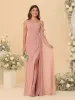 Sheath/Column Off-the-Shoulder Spaghetti Straps Long Ruched Bridesmaid Dresses With Side Slit sold by Lavetir
