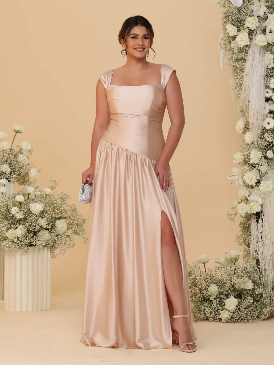 A-Line/Princess Off-the-Shoulder Plus Size Bridesmaid Dresses With Side Slit & Pleats sold by Lavetir