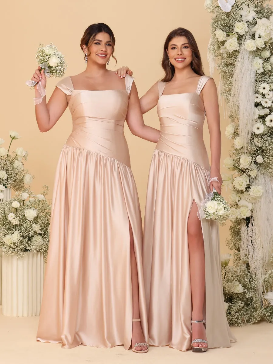 A-Line/Princess Off-the-Shoulder Plus Size Bridesmaid Dresses With Side Slit & Pleats sold by Lavetir product image thumbnail 3