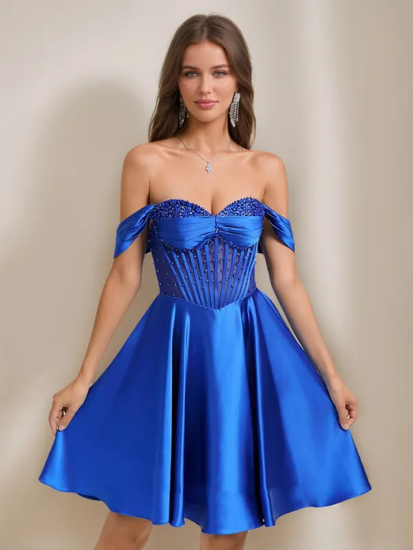A-Line/Princess Off-the-Shoulder Short Elegant Homecoming Dresses with Rhinestones sold by Lavetir