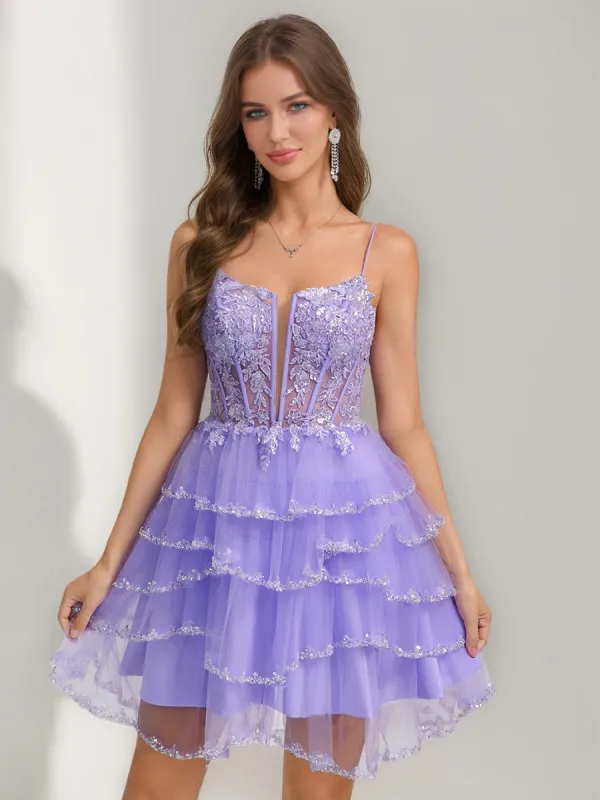 A-Line/Princess Spaghetti Straps Short/Mini Stylish Homecoming Dresses with Sequins & Ruffles sold by Lavetir
