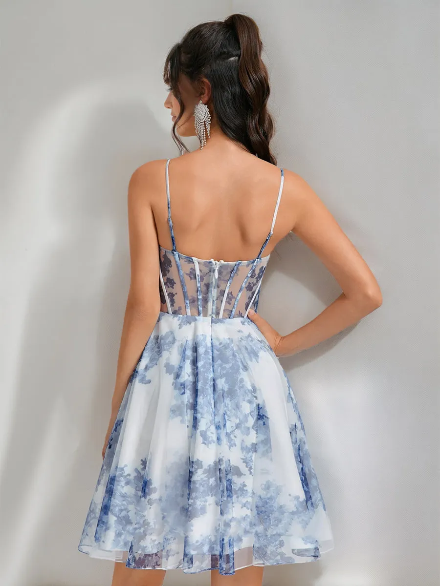 A-Line/Princess Sweetheart Printed Floral Short/Mini Homecoming Dresses sold by Lavetir product image thumbnail 2