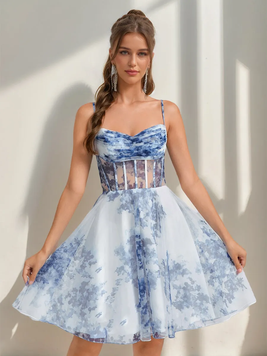 A-Line/Princess Sweetheart Printed Floral Short/Mini Homecoming Dresses sold by Lavetir