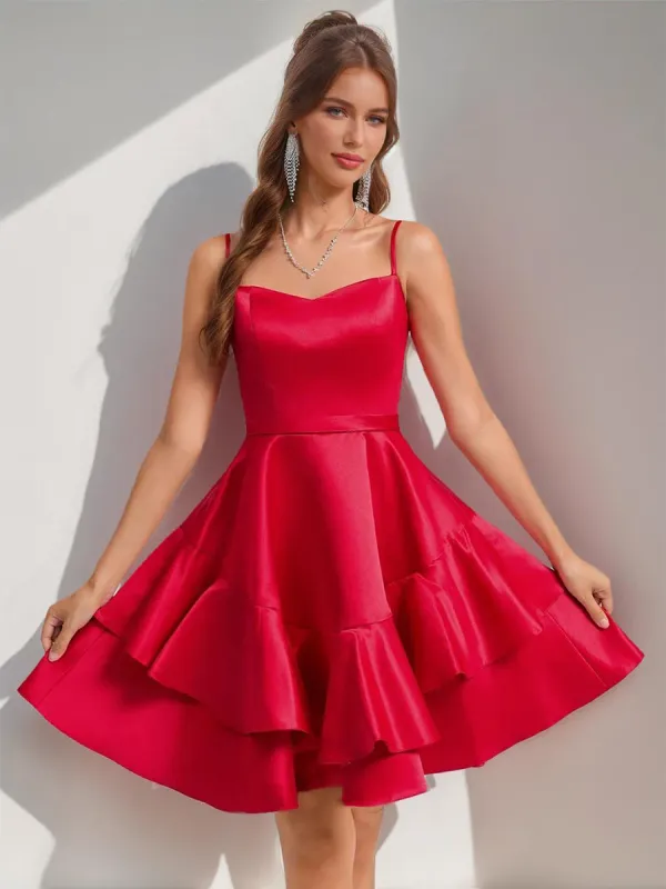 A-Line/Princess Spaghetti Straps Elegant Short Homecoming Dresses with Ruffles sold by Lavetir