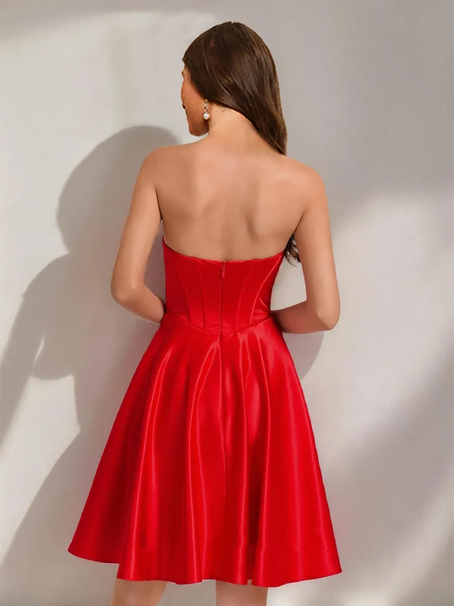 A-Line/Princess Sweetheart Satin Short/Mini Homecoming Dresses with Bow sold by Lavetir product image thumbnail 2