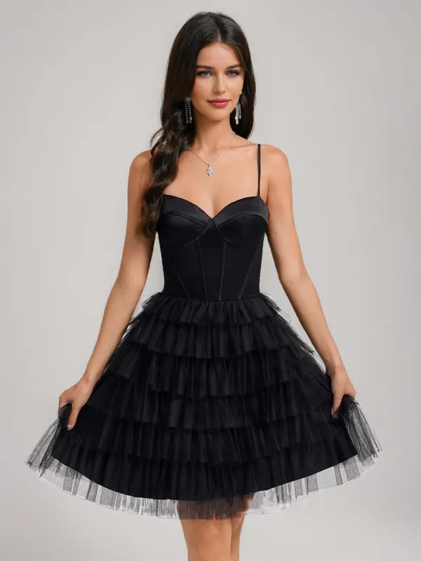 A-Line/Princess Sweetheart Pleated Tulle Short Homecoming Dresses sold by Lavetir