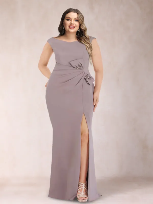 Sheath/Column V-Neck Sleeveless Ruched Plus Size Mother of the Bride Dresses with Split Side & Bow(s) sold by Lavetir