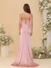 Sheath/Column Spaghetti Straps Sleeveless Ruched Long Bridesmaid Dresses With Side Slit sold by Lavetir