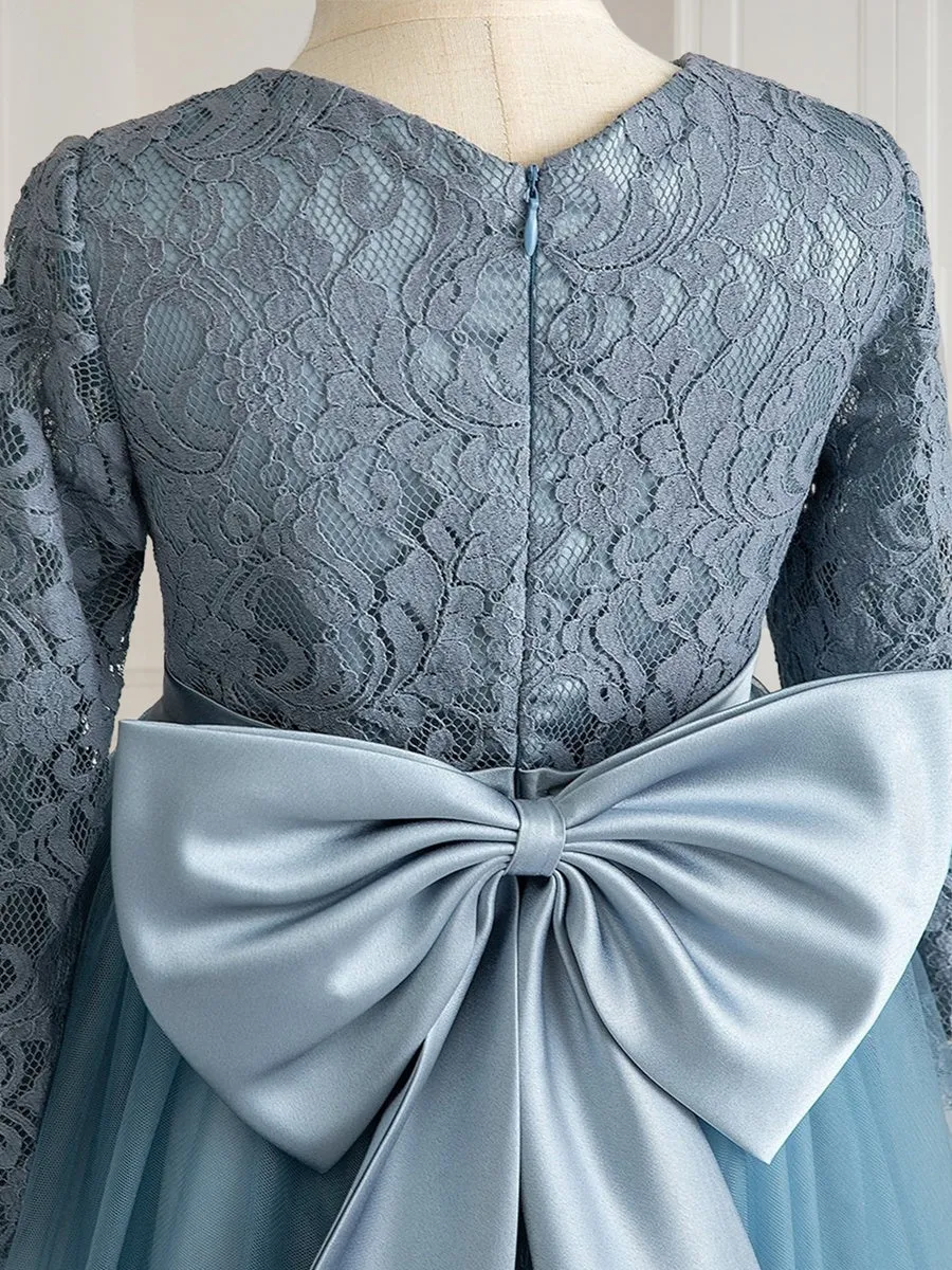 Ball-Gown Scoop Floor-Length Long Sleeves Flower Girl Dresses With Bow sold by Lavetir product image thumbnail 3