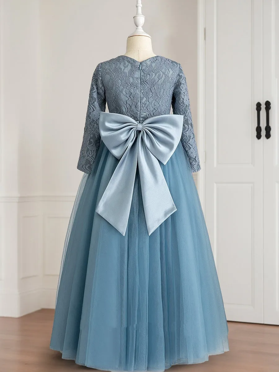 Ball-Gown Scoop Floor-Length Long Sleeves Flower Girl Dresses With Bow sold by Lavetir product image thumbnail 2