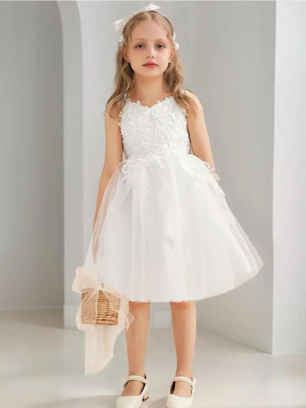 Tulle A-Line/Princess Scoop Knee-Length Sleeveless Flower Girl Dresses With Bowknot sold by Lavetir