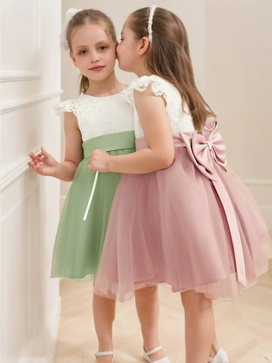 A-Line/Princess Scoop Knee-Length Short Sleeves Flower Girl Dresses With Bowknot sold by Lavetir product image thumbnail 2