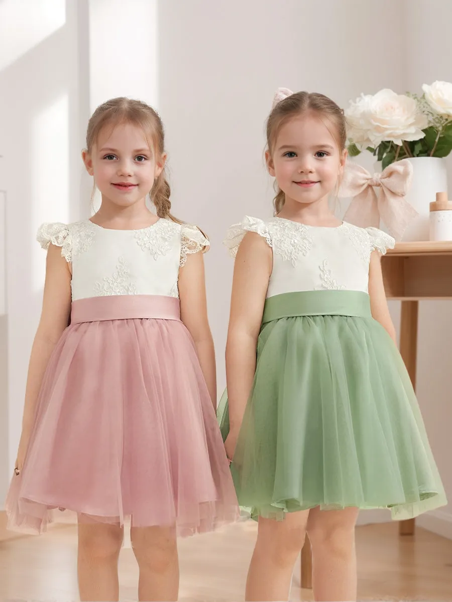 A-Line/Princess Scoop Knee-Length Short Sleeves Flower Girl Dresses With Bowknot sold by Lavetir product image thumbnail 3
