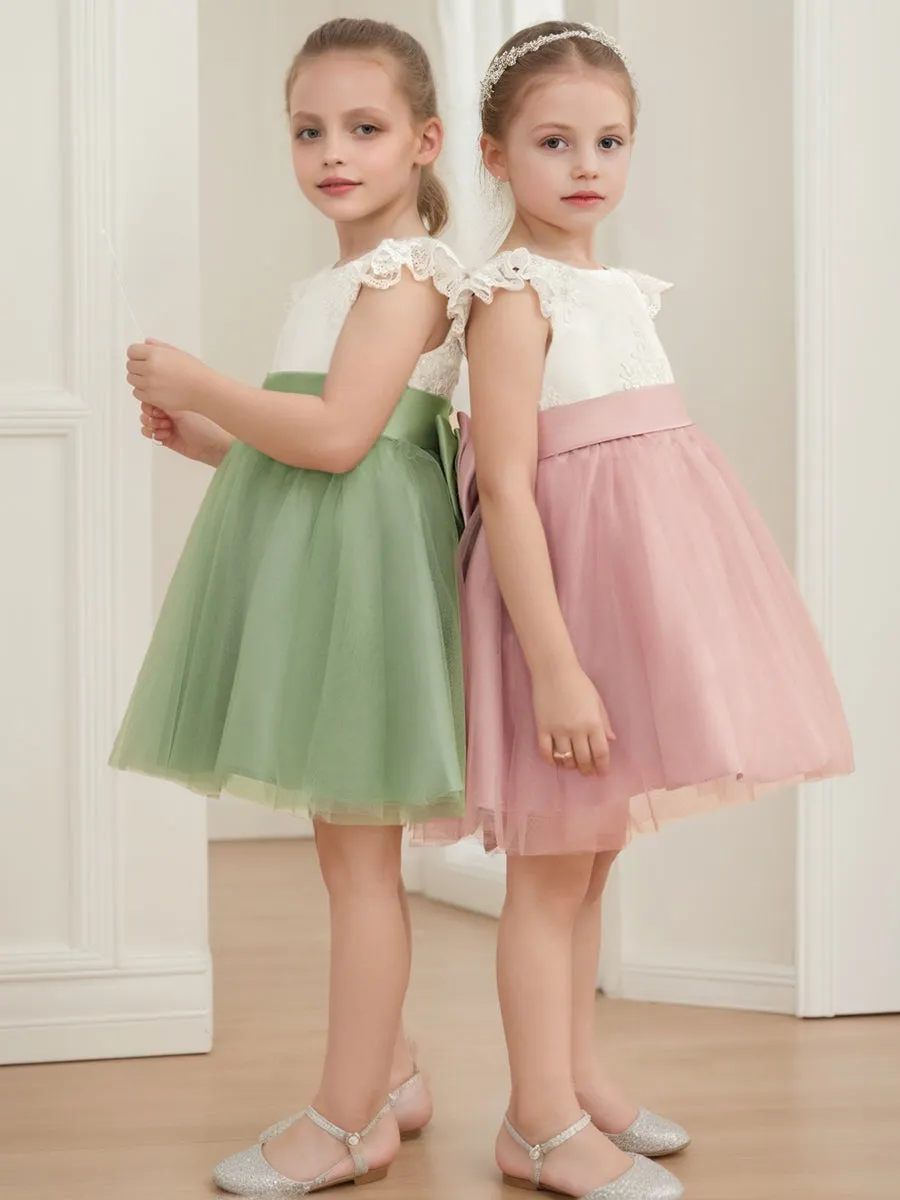 A-Line/Princess Scoop Knee-Length Short Sleeves Flower Girl Dresses With Bowknot sold by Lavetir