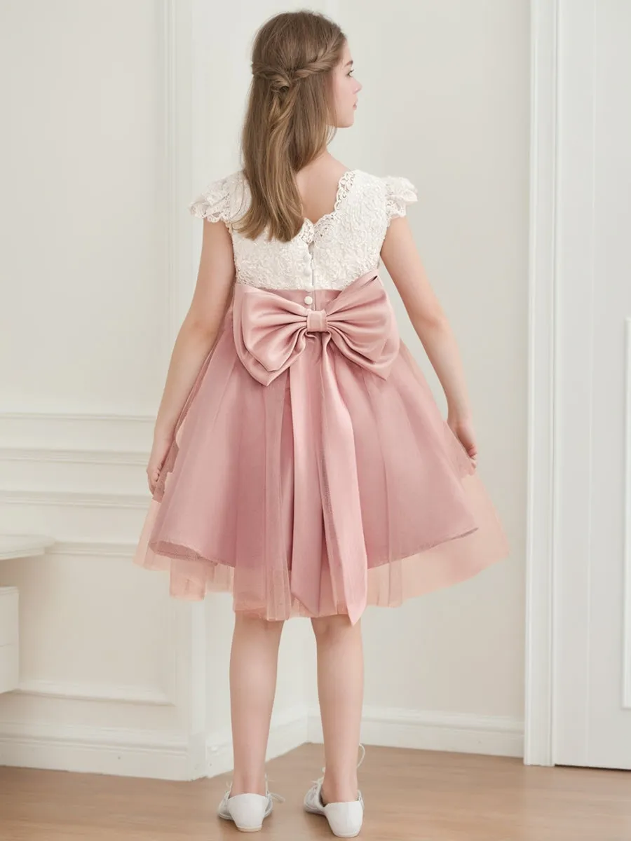 A-Line/Princess Scoop Knee-Length Short Sleeves Flower Girl Dresses With Bowknot sold by Lavetir product image thumbnail 5