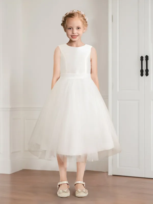 Tulle A-Line/Princess Scoop Tea-Length Sleeveless Flower Girl Dresses With Sash sold by Lavetir