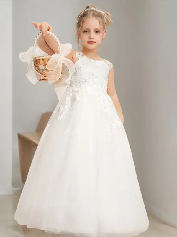 A-Line/Princess Scoop Floor-Length Sleeveless Flower Girl Dresses With Beading Sequins sold by Lavetir