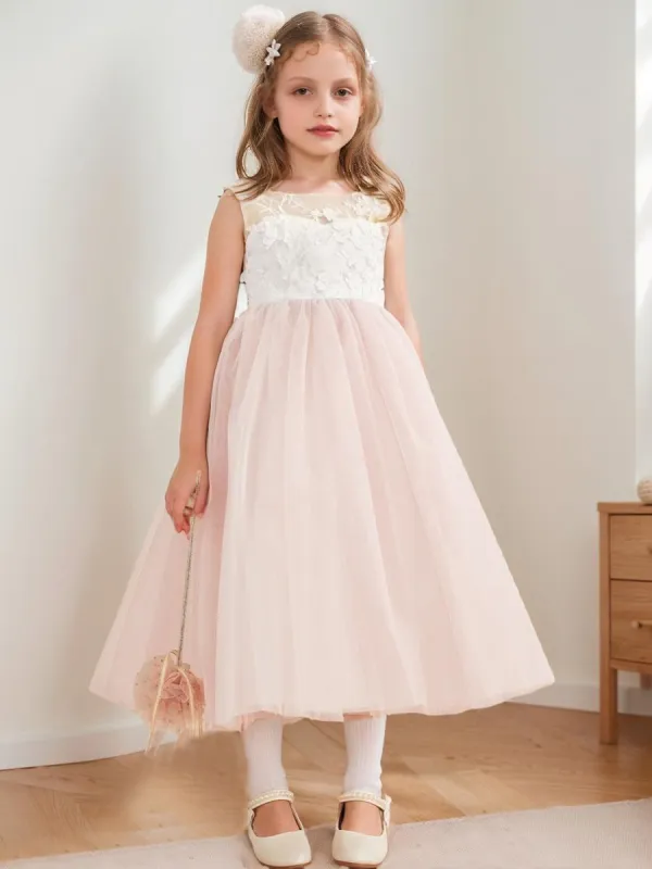 A-Line/Princess Scoop Tea-Length Tulle Sleeveless Flower Girl Dresses with Bow & Sash sold by Lavetir