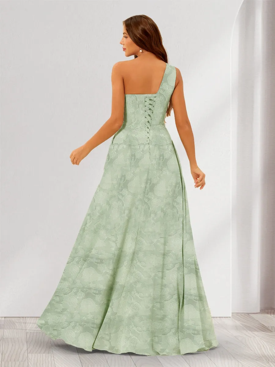 A-Line/Princess One-Shoulder Long Floral Bridesmaid Dresses with Split Side sold by Lavetir product image thumbnail 2