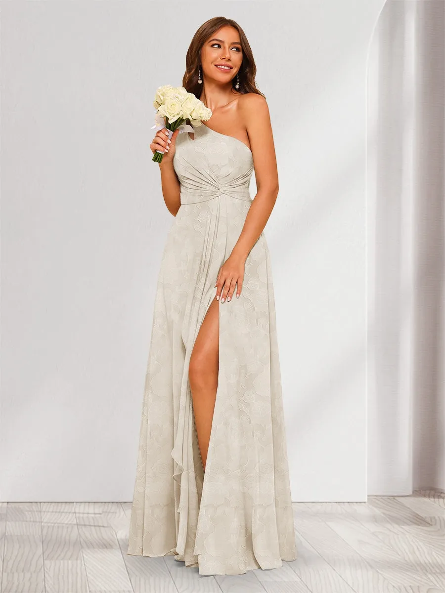 A-Line/Princess One-Shoulder Long Floral Bridesmaid Dresses with Split Side sold by Lavetir product image thumbnail 3