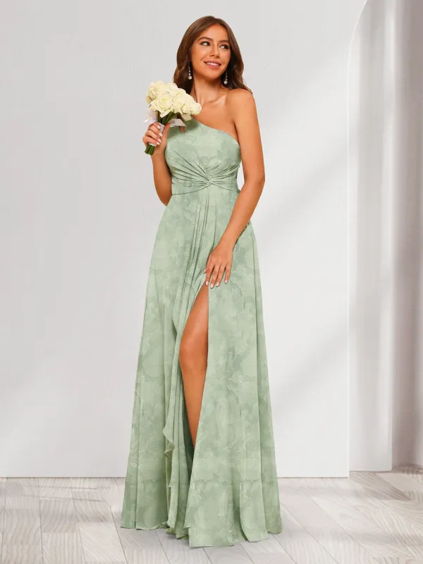 A-Line/Princess One-Shoulder Long Floral Bridesmaid Dresses with Split Side sold by Lavetir