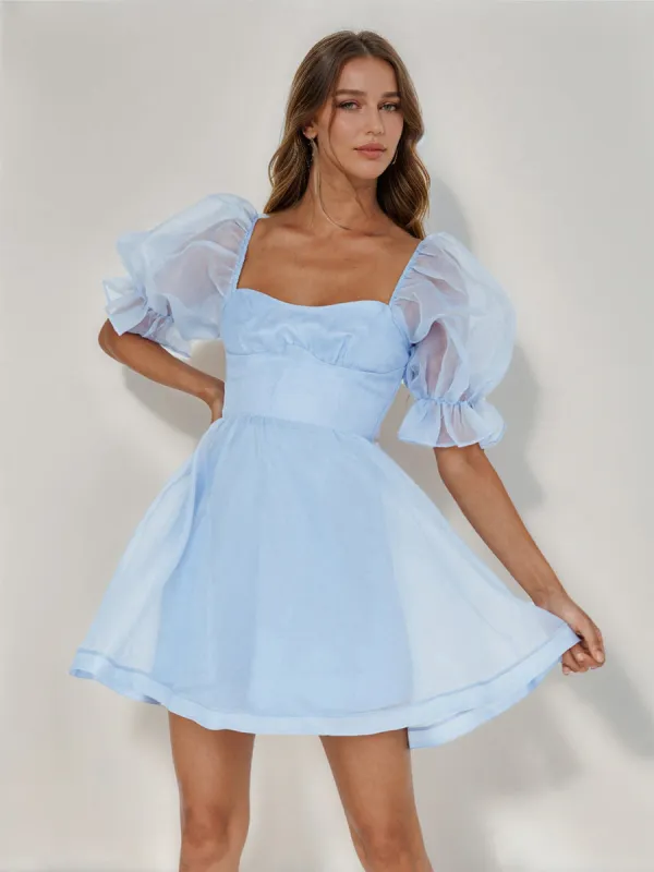 A-Line/Princess Square Half Sleeves Short Homecoming Dresses with Ruffles sold by Lavetir