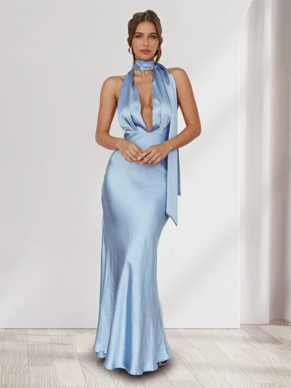 Trumpet/Mermaid Halter Sleeveless Sexy Wedding Guest Dresses with Watteau Train sold by Lavetir