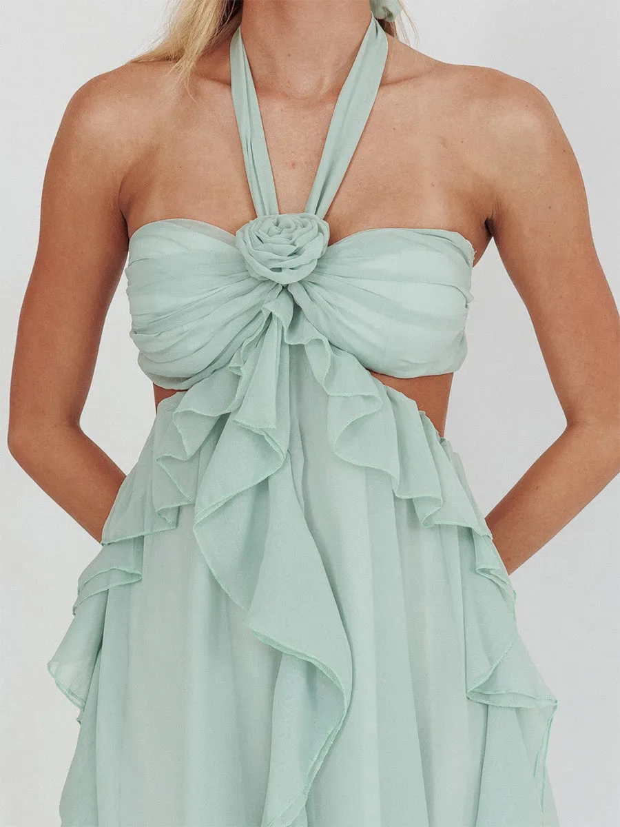 A-Line/Princess Halter Short/Mini Homecoming Dresses with Ruffles & Flower & Cut-out sold by Lavetir product image thumbnail 4