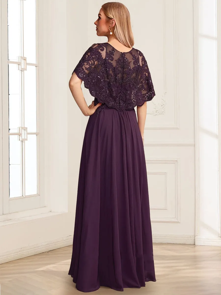 A-Line/Princess Illusion Scoop Short Sleeves Floor-Length Mother of the Bride Dresses with Sequins sold by Lavetir product image thumbnail 2