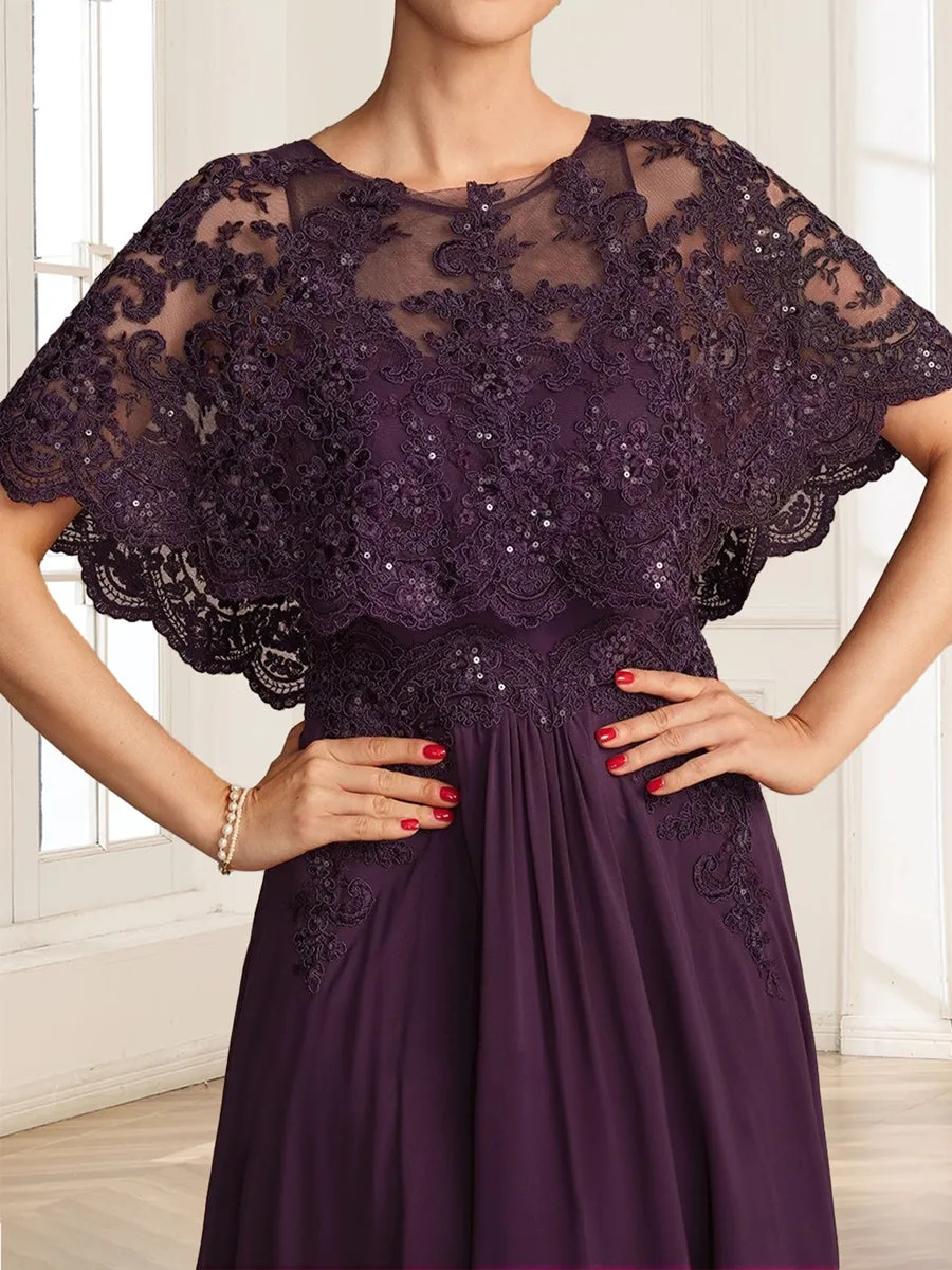 A-Line/Princess Illusion Scoop Short Sleeves Floor-Length Mother of the Bride Dresses with Sequins sold by Lavetir product image thumbnail 3