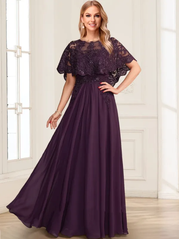 A-Line/Princess Illusion Scoop Short Sleeves Floor-Length Mother of the Bride Dresses with Sequins sold by Lavetir