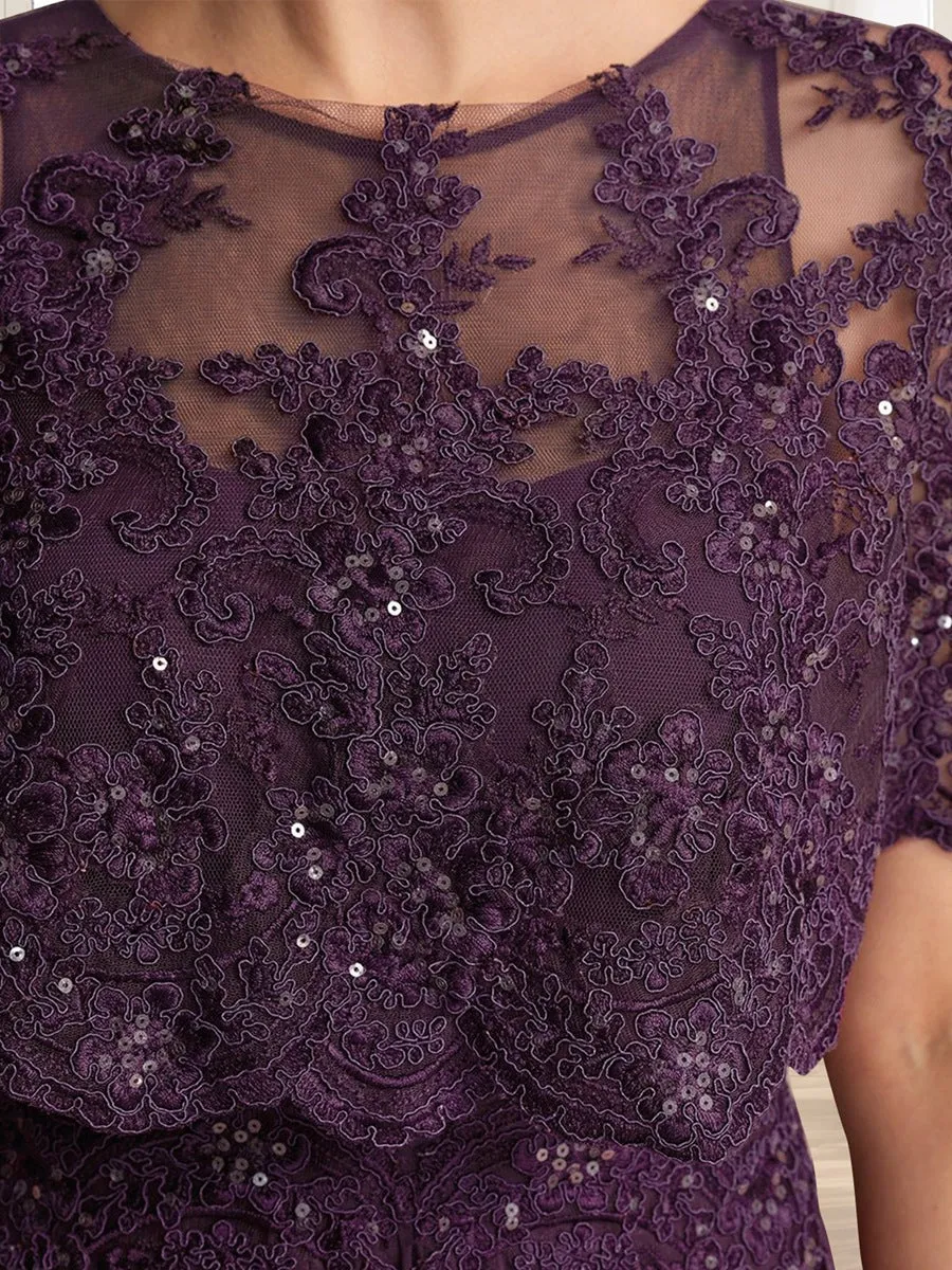 A-Line/Princess Illusion Scoop Short Sleeves Floor-Length Mother of the Bride Dresses with Sequins sold by Lavetir product image thumbnail 4