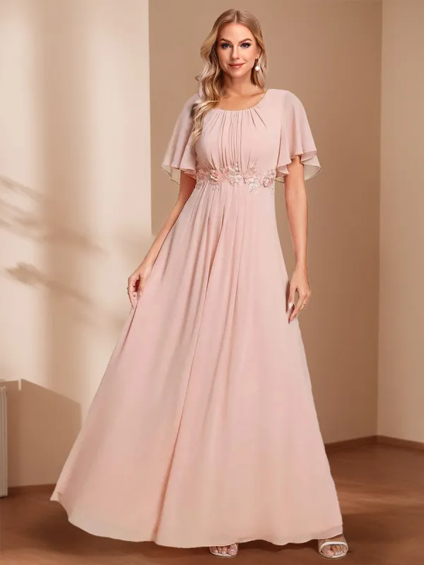 A-Line/Princess Scoop Short Sleeves Floor-Length Mother of the Bride Dresses with Appliques sold by Lavetir