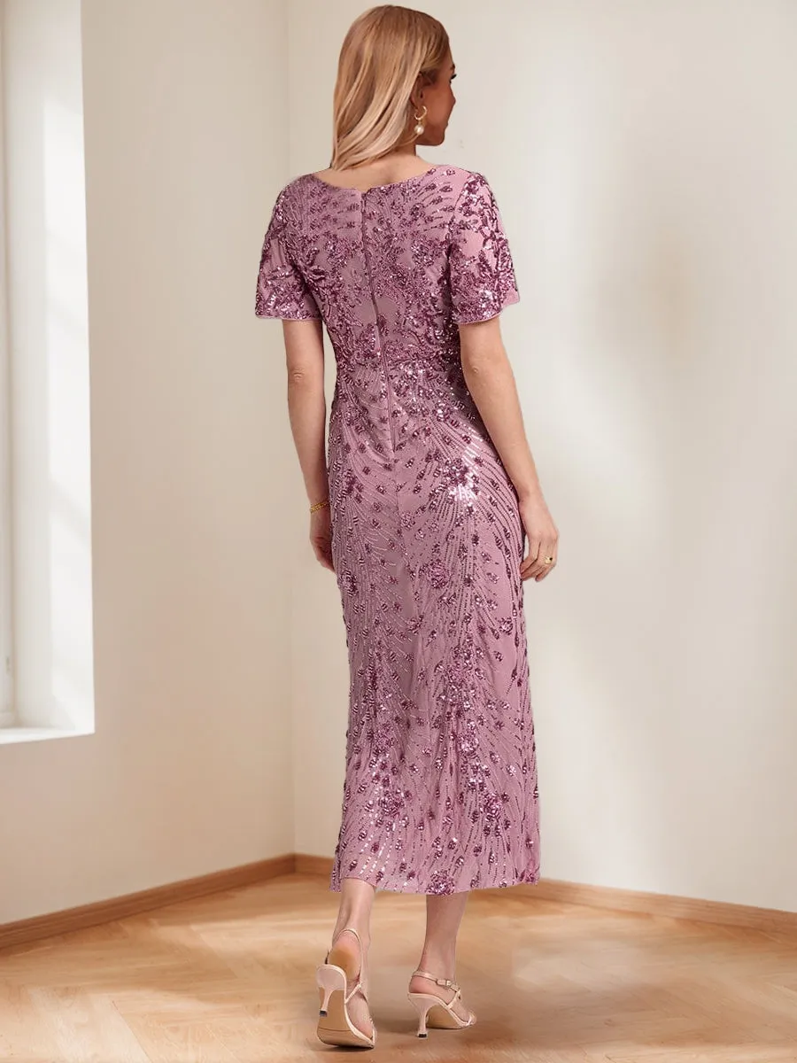 Trumpet/Mermaid V-Neck Short Ruffle Sleeves Ankle-Length Mother of the Bride Dresses with Appliques sold by Lavetir product image thumbnail 2