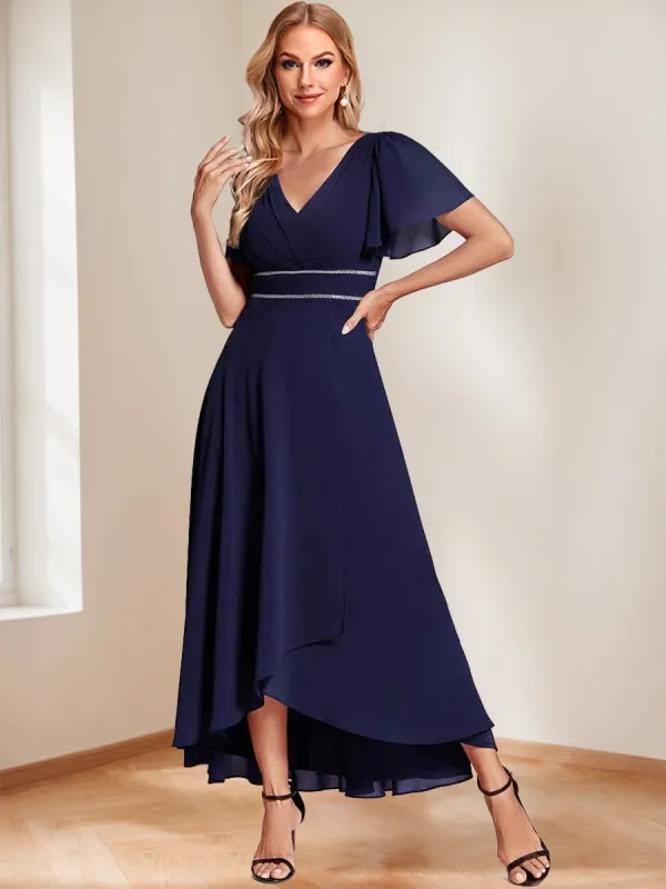 A-Line/Princess V-Neck Short Sleeves Floor-Length Chiffon Mother of the Bride Dresses sold by Lavetir