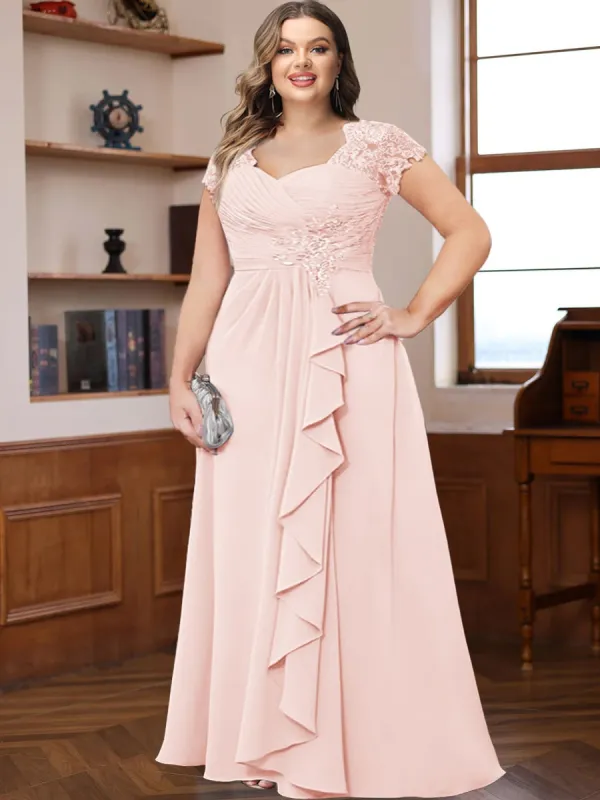 A-Line/Princess Sweetheart Short Sleeves Plus Size Mother of the Bride Dresses with Appliques & Ruffles sold by Lavetir