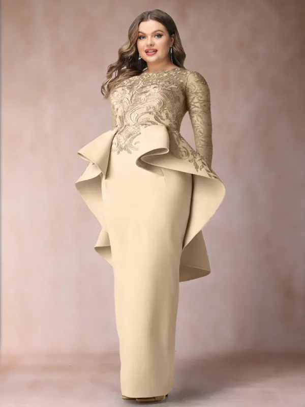 Sheath/Column Scoop Long Sleeves Plus Size Mother of Bride Dresses with Applique sold by Lavetir