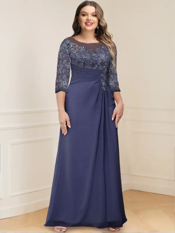 A-Line/Princess Illusion Scoop Appliques Ruched Plus Size Mother of the Bride Dresses sold by Lavetir